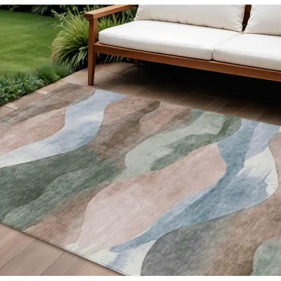 Salmon And Emerald Abstract Washable Indoor Outdoor Area Rug Photo 2