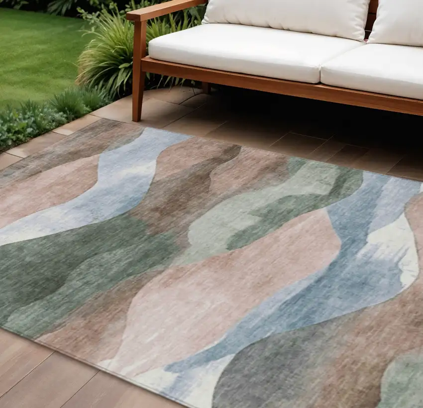 Salmon And Emerald Abstract Washable Indoor Outdoor Area Rug Photo 2