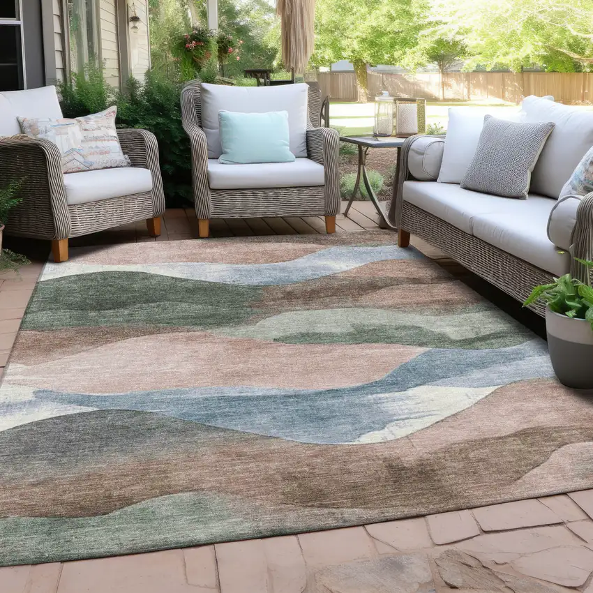 Salmon And Emerald Abstract Washable Indoor Outdoor Area Rug Photo 3