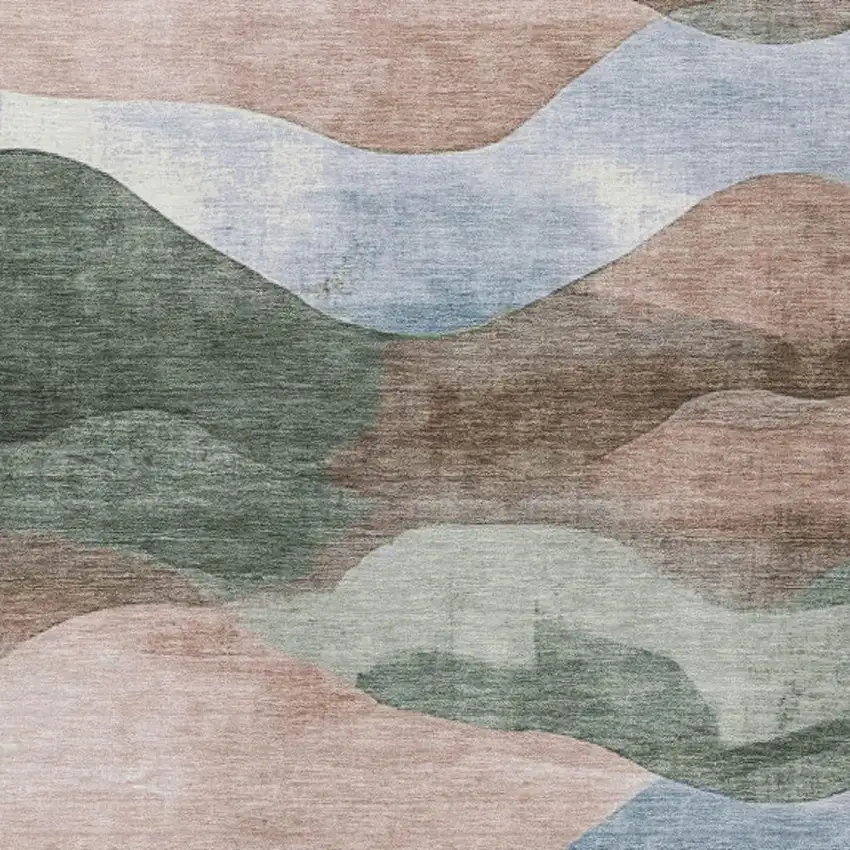 Salmon And Emerald Abstract Washable Indoor Outdoor Area Rug Photo 9