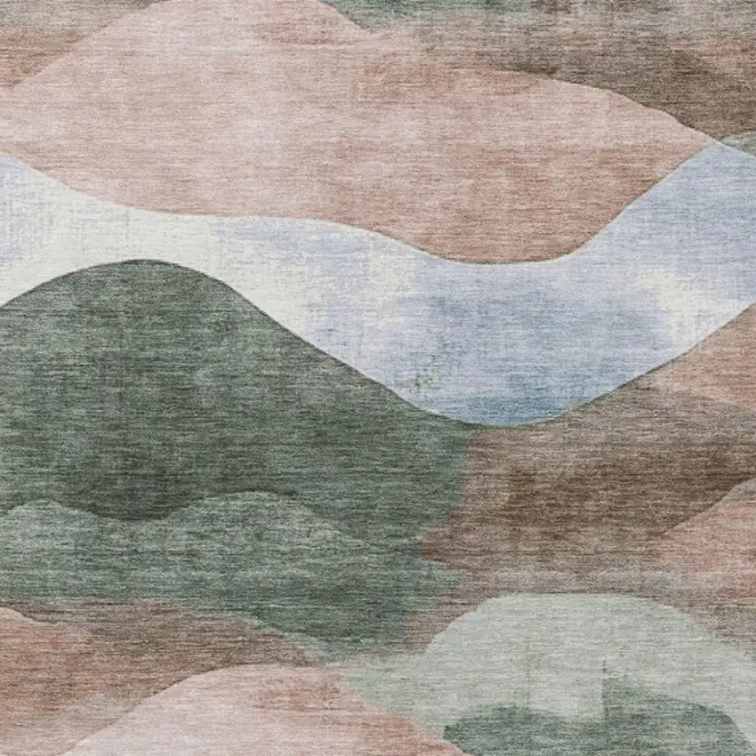 Salmon And Emerald Abstract Washable Indoor Outdoor Area Rug Photo 9