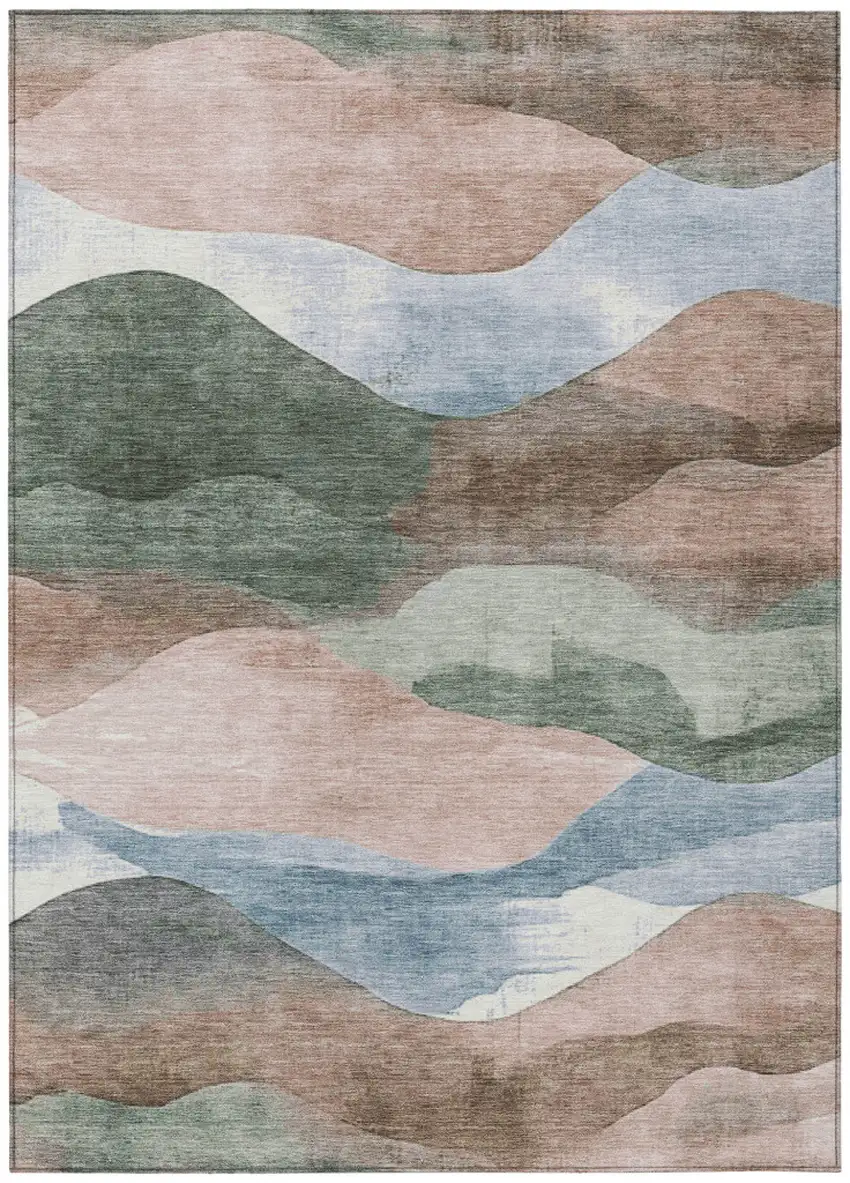 Salmon And Emerald Abstract Washable Indoor Outdoor Area Rug Photo 7