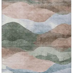 Photo of Salmon And Emerald Abstract Washable Indoor Outdoor Area Rug