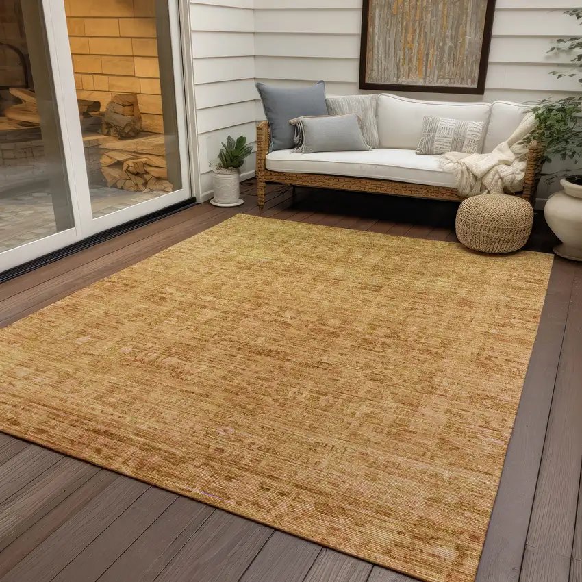 Salmon And Gold Abstract Washable Indoor Outdoor Area Rug Photo 6