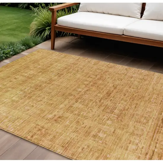 Salmon And Gold Abstract Washable Indoor Outdoor Area Rug Photo 2