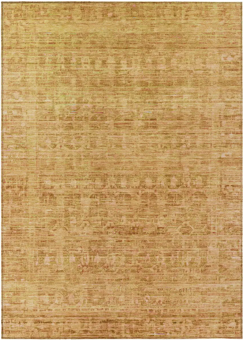 Salmon And Gold Abstract Washable Indoor Outdoor Area Rug Photo 1