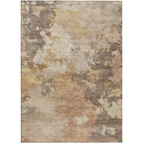 Salmon And Gold Abstract Washable Indoor Outdoor Area Rug Photo 1