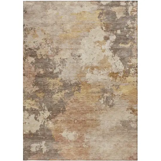 Salmon And Gold Abstract Washable Indoor Outdoor Area Rug Photo 3