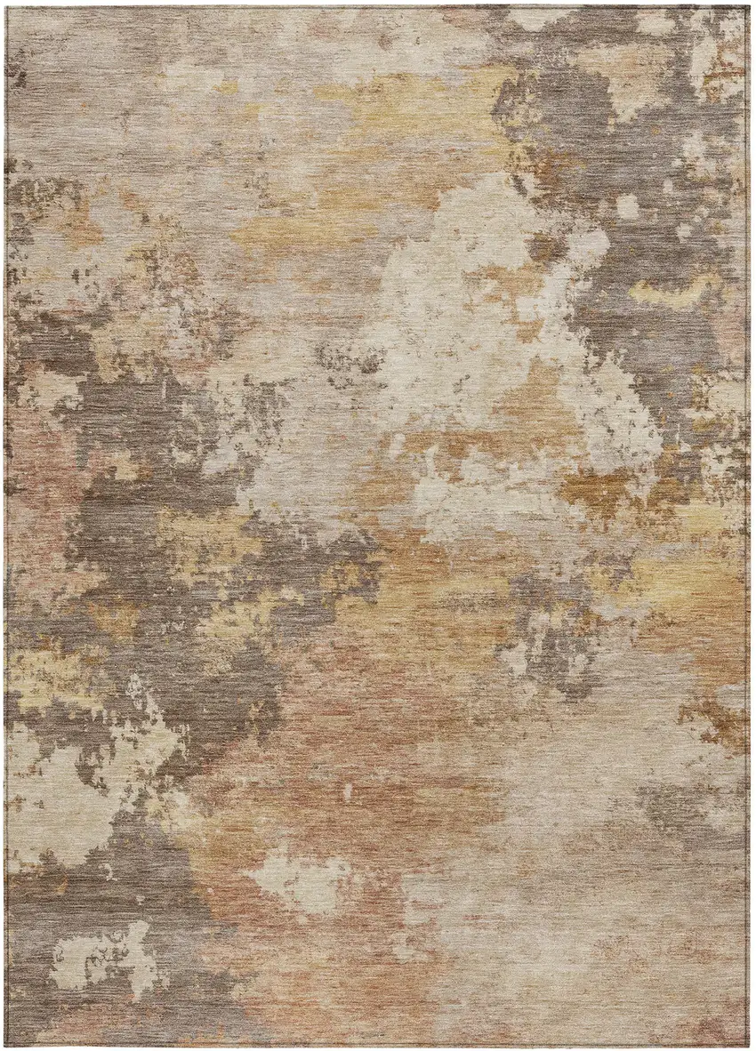 Salmon And Gold Abstract Washable Indoor Outdoor Area Rug Photo 3