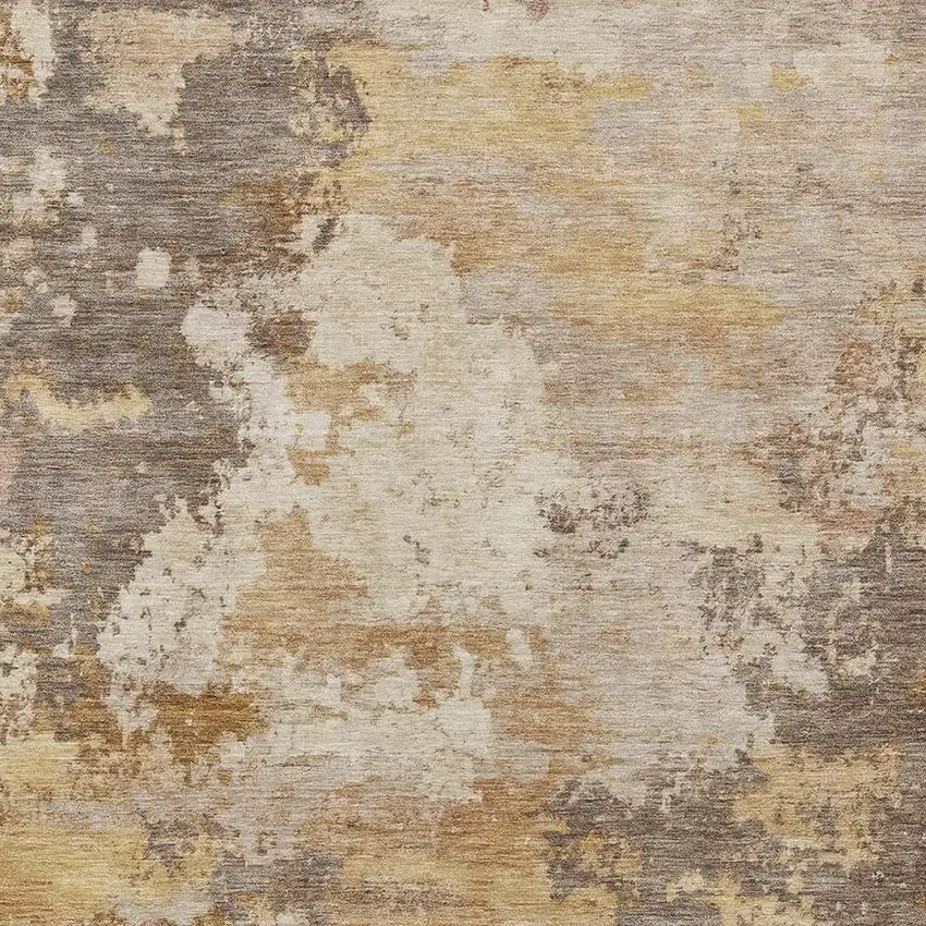 Salmon And Gold Abstract Washable Indoor Outdoor Area Rug Photo 2