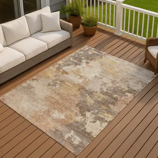 Salmon And Gold Abstract Washable Indoor Outdoor Area Rug Photo 3
