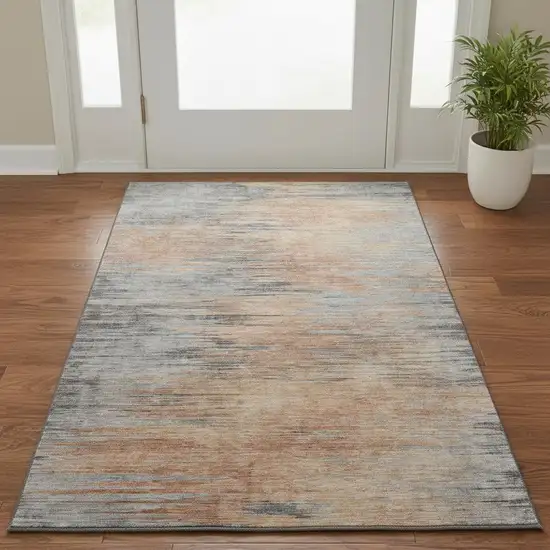 Salmon And Gray Abstract Washable Area Rug With UV Protection Photo 4