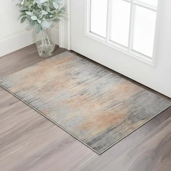 Salmon And Gray Abstract Washable Area Rug With UV Protection Photo 2