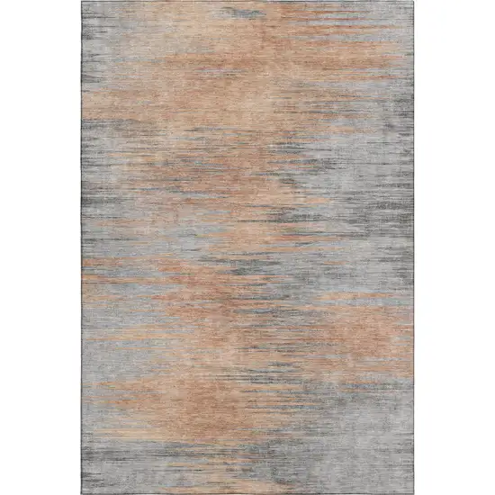 Salmon And Gray Abstract Washable Area Rug With UV Protection Photo 1