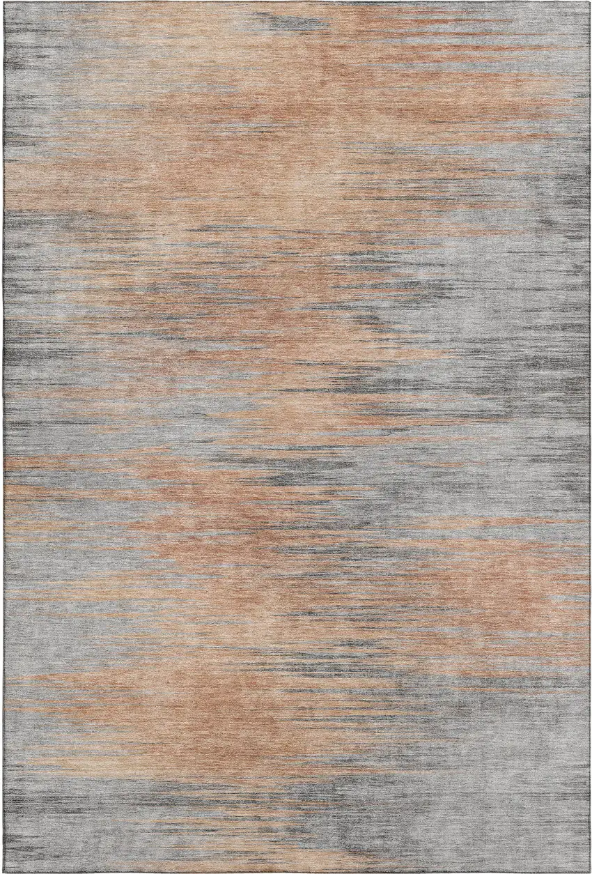 Salmon And Gray Abstract Washable Area Rug With UV Protection Photo 1