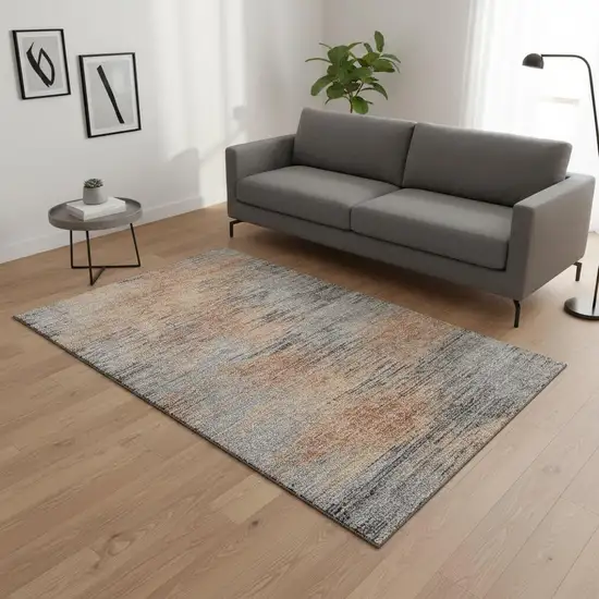 Salmon And Gray Abstract Washable Area Rug With UV Protection Photo 2