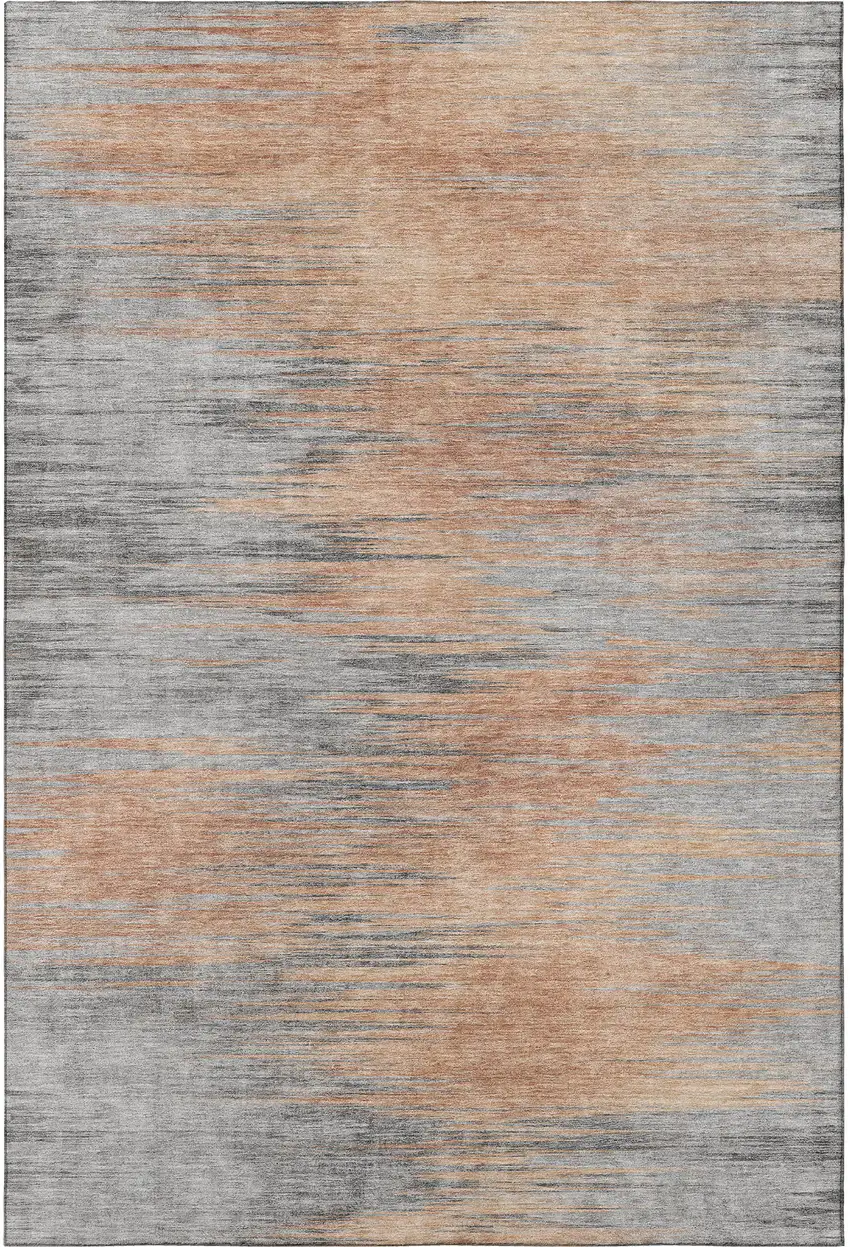 Salmon And Gray Abstract Washable Area Rug With UV Protection Photo 4
