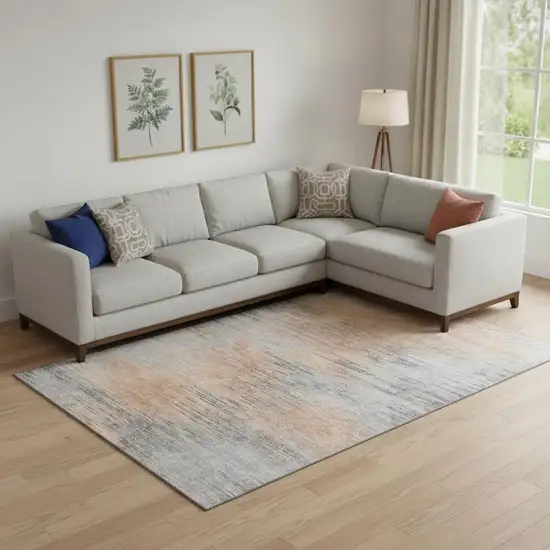 Salmon And Gray Abstract Washable Area Rug With UV Protection Photo 1