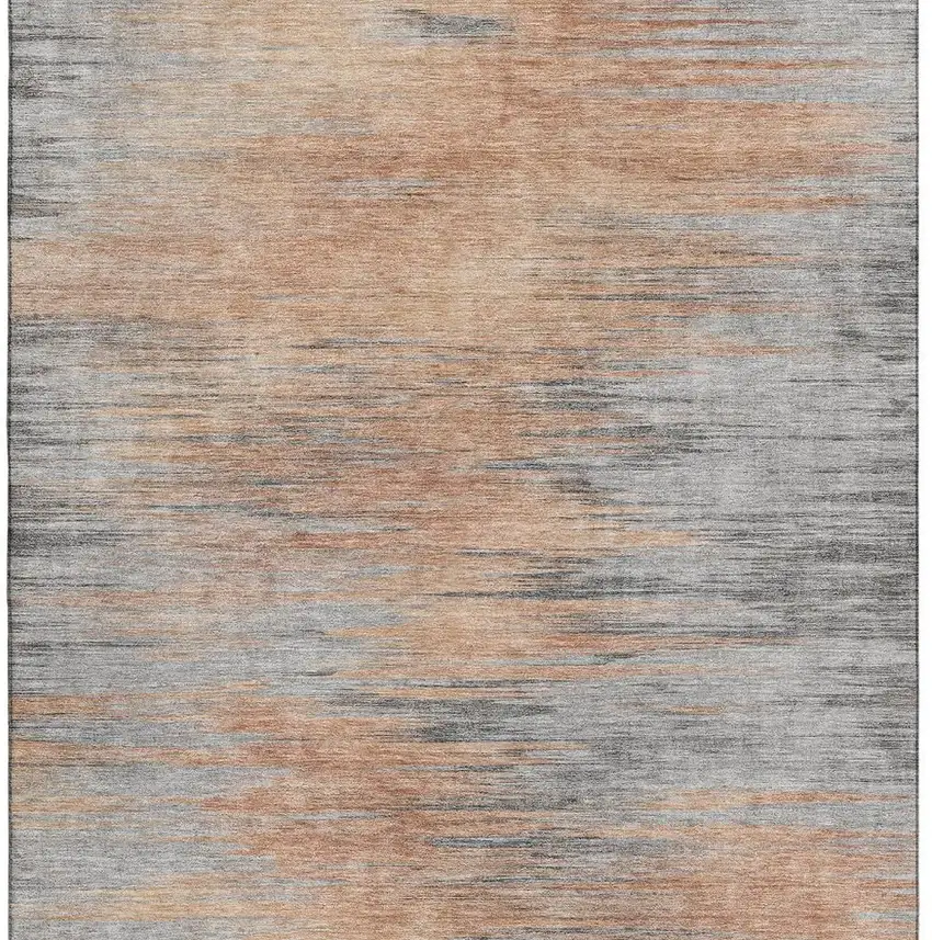 Salmon And Gray Abstract Washable Area Rug With UV Protection Photo 3