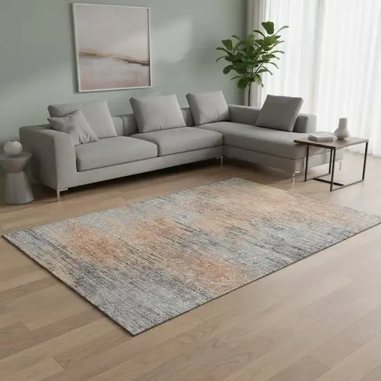 Salmon And Gray Abstract Washable Area Rug With UV Protection Photo 2