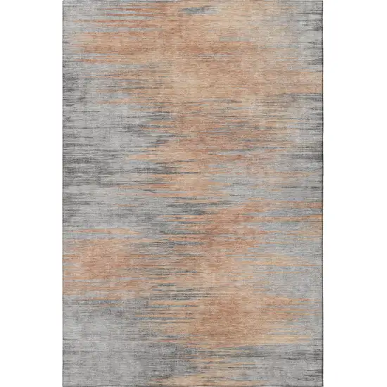 Salmon And Gray Abstract Washable Area Rug With UV Protection Photo 3