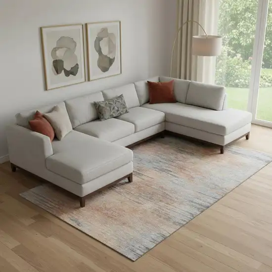 Salmon And Gray Abstract Washable Area Rug With UV Protection Photo 1