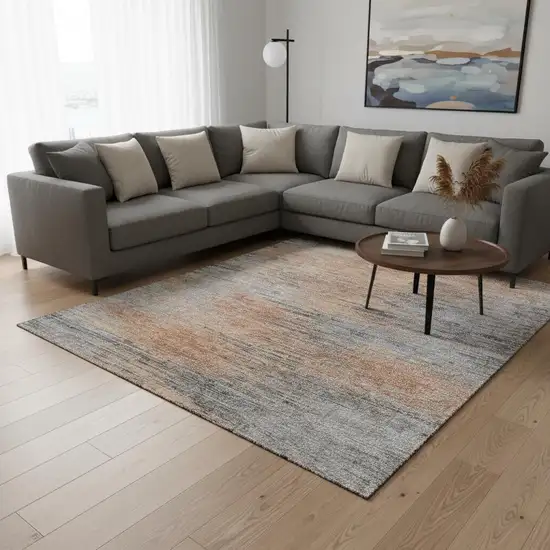 Salmon And Gray Abstract Washable Area Rug With UV Protection Photo 2