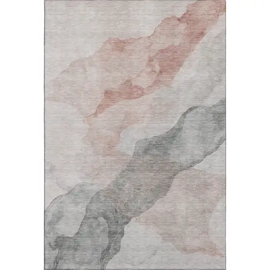 Salmon And Gray Abstract Washable Area Rug With UV Protection Photo 1