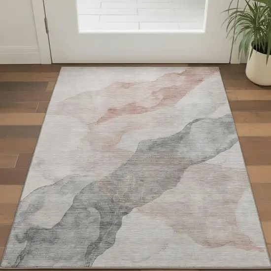 Salmon And Gray Abstract Washable Area Rug With UV Protection Photo 2