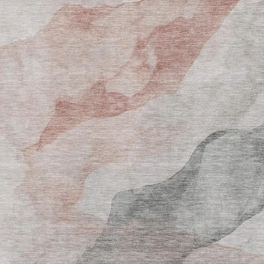 Salmon And Gray Abstract Washable Area Rug With UV Protection Photo 3
