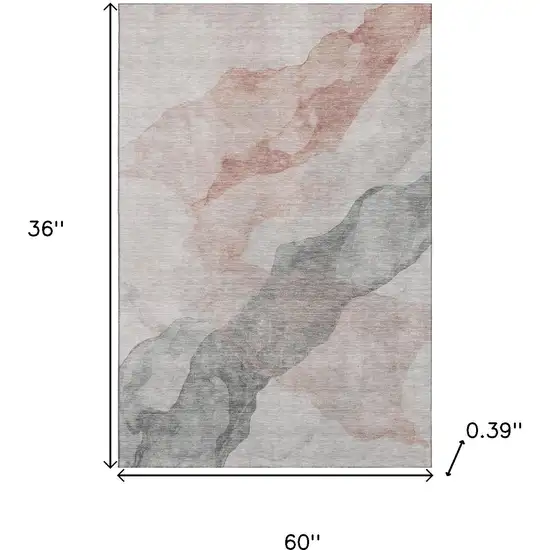 Salmon And Gray Abstract Washable Area Rug With UV Protection Photo 9
