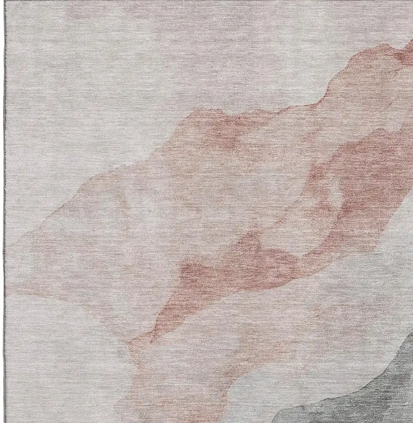 Salmon And Gray Abstract Washable Area Rug With UV Protection Photo 3