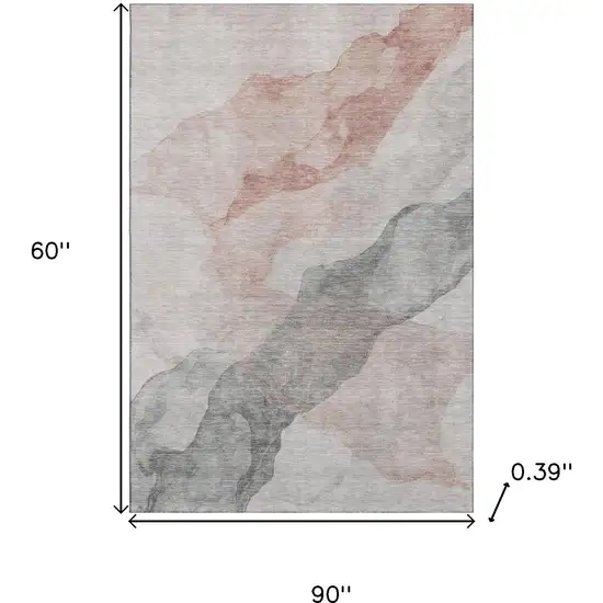 Salmon And Gray Abstract Washable Area Rug With UV Protection Photo 9