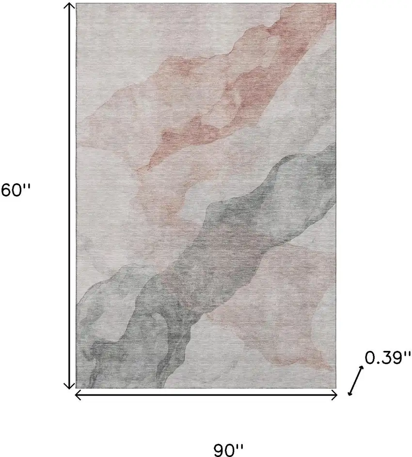 Salmon And Gray Abstract Washable Area Rug With UV Protection Photo 9
