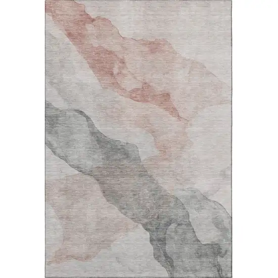 Salmon And Gray Abstract Washable Area Rug With UV Protection Photo 4