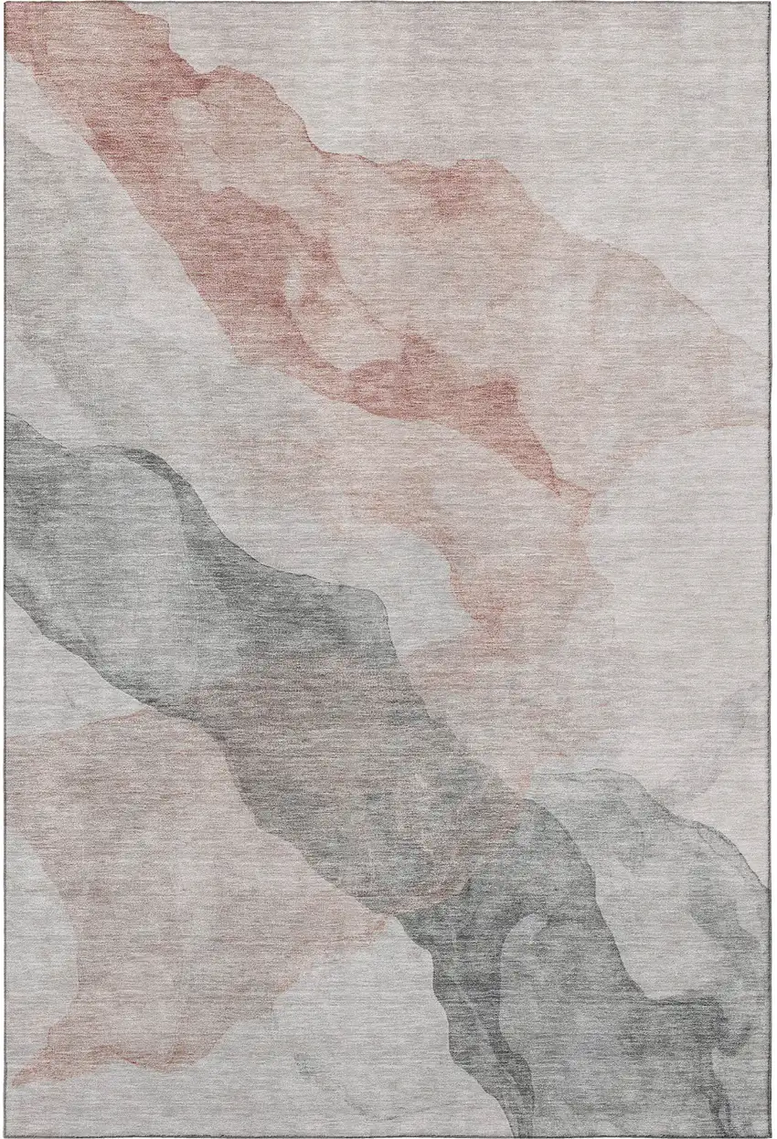 Salmon And Gray Abstract Washable Area Rug With UV Protection Photo 4