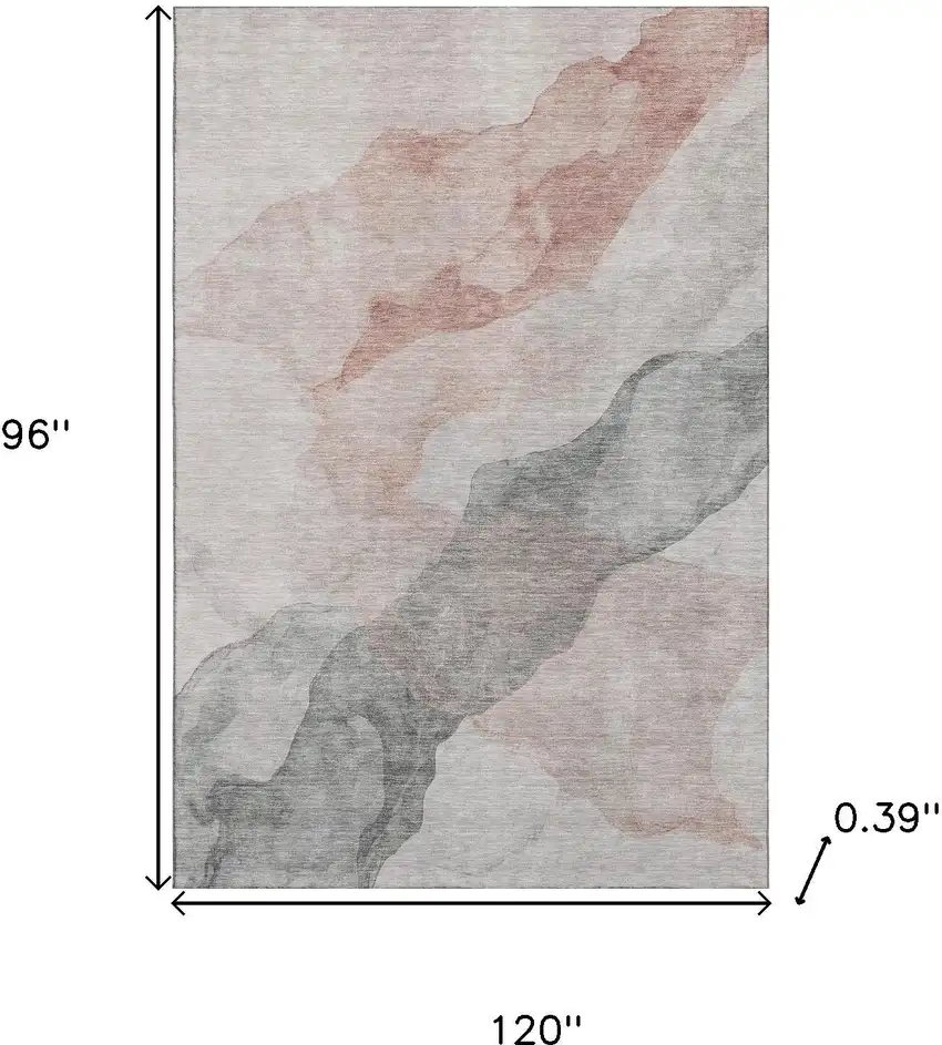 Salmon And Gray Abstract Washable Area Rug With UV Protection Photo 9
