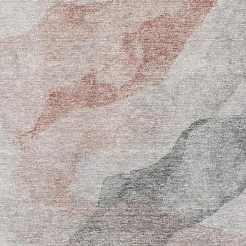 Salmon And Gray Abstract Washable Area Rug With UV Protection Photo 7
