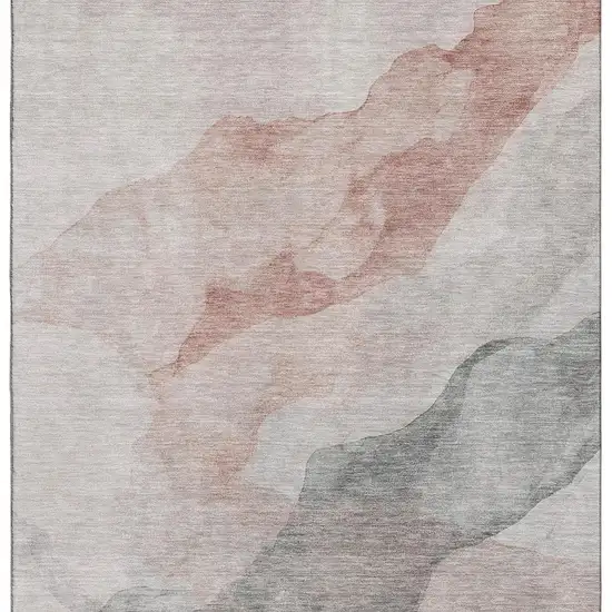 Salmon And Gray Abstract Washable Area Rug With UV Protection Photo 3