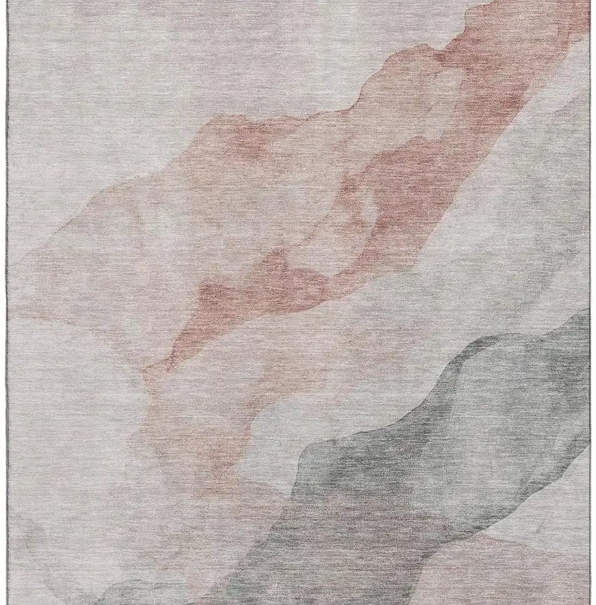 Salmon And Gray Abstract Washable Area Rug With UV Protection Photo 3