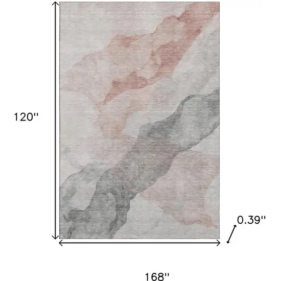 Salmon And Gray Abstract Washable Area Rug With UV Protection Photo 9