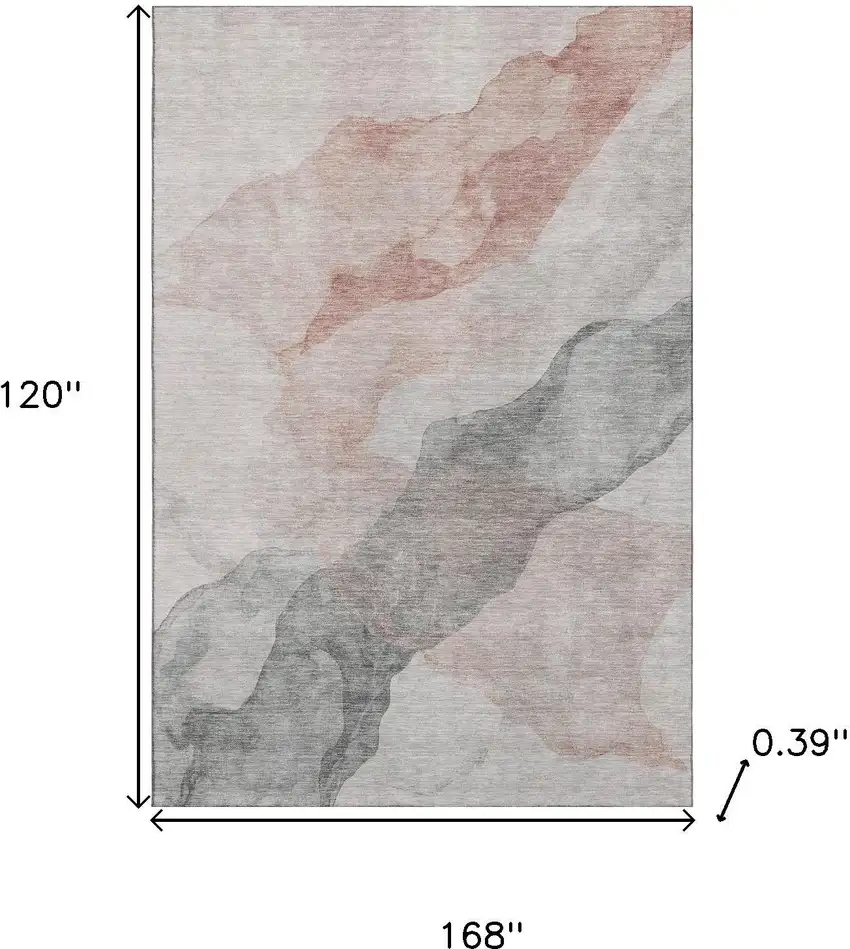 Salmon And Gray Abstract Washable Area Rug With UV Protection Photo 9