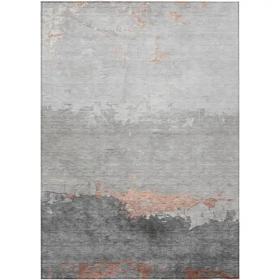 Salmon And Gray Abstract Washable Indoor Outdoor Area Rug Photo 1
