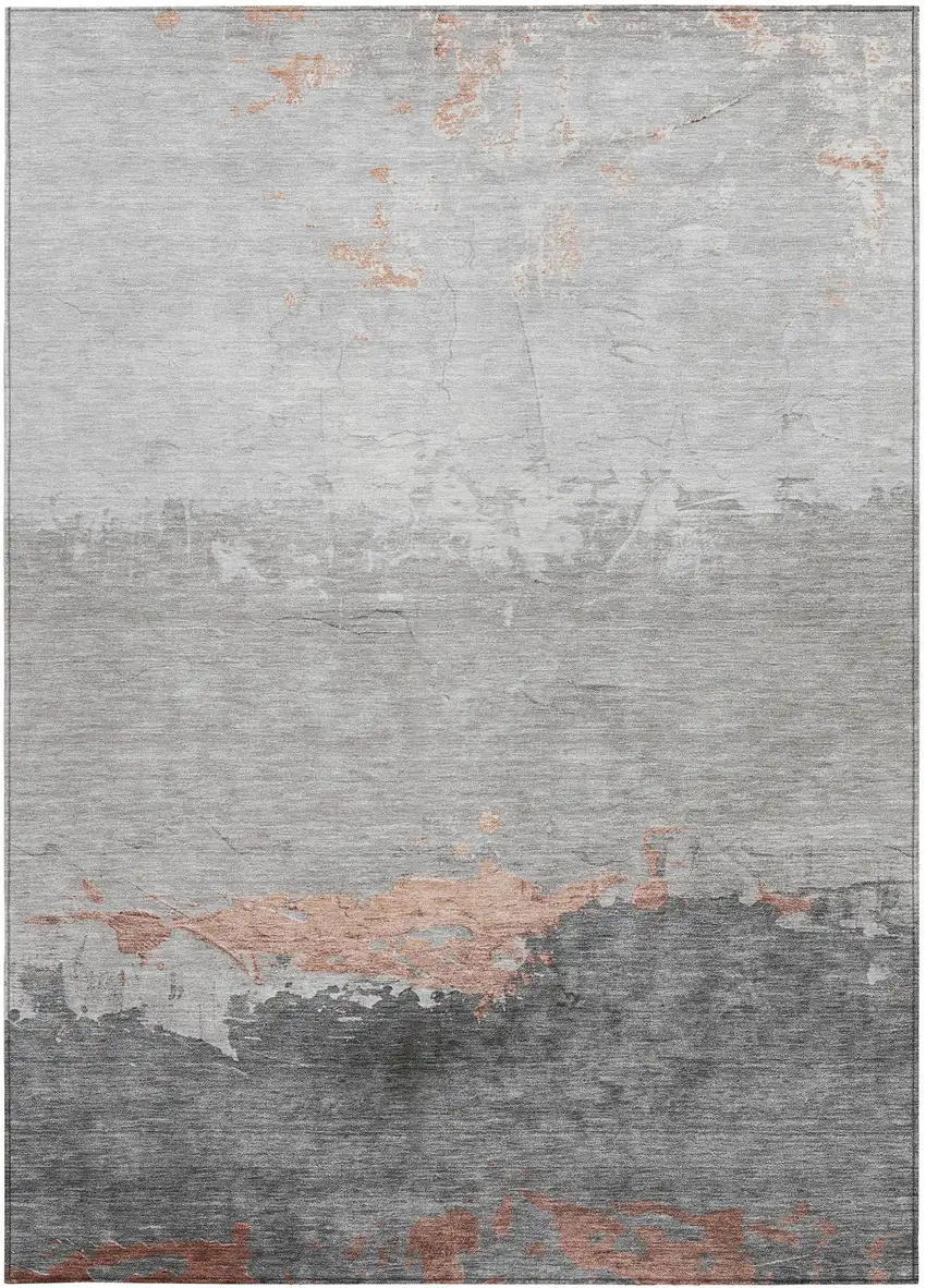 Salmon And Gray Abstract Washable Indoor Outdoor Area Rug Photo 4