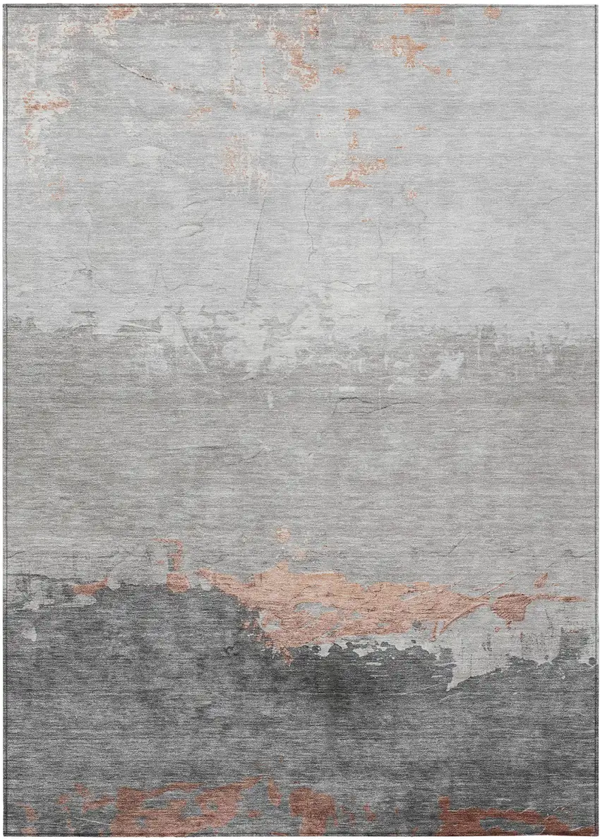 Salmon And Gray Abstract Washable Indoor Outdoor Area Rug Photo 8