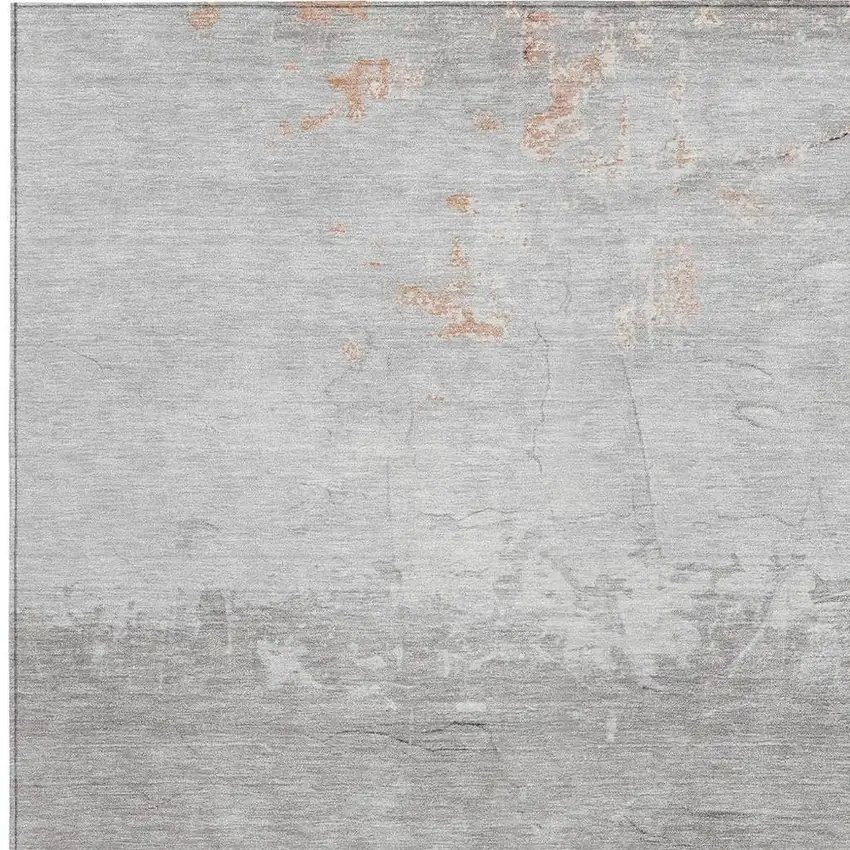Salmon And Gray Abstract Washable Indoor Outdoor Area Rug Photo 3