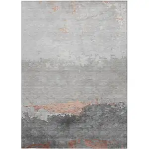 Photo of Salmon And Gray Abstract Washable Indoor Outdoor Area Rug
