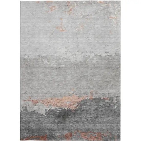 Salmon And Gray Abstract Washable Indoor Outdoor Area Rug Photo 1