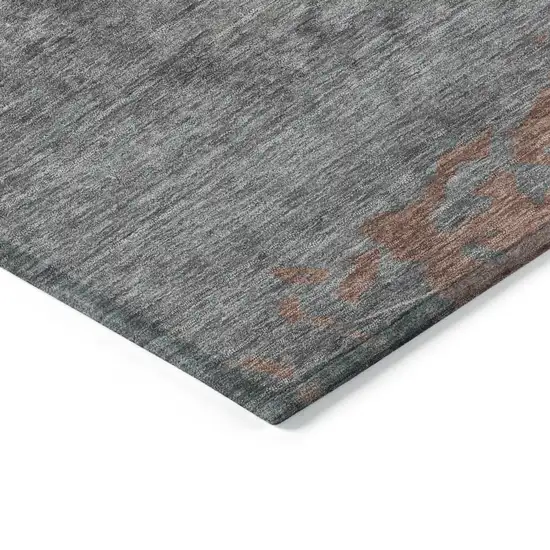 Salmon And Gray Abstract Washable Indoor Outdoor Area Rug Photo 9