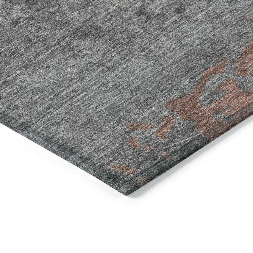 Salmon And Gray Abstract Washable Indoor Outdoor Area Rug Photo 9